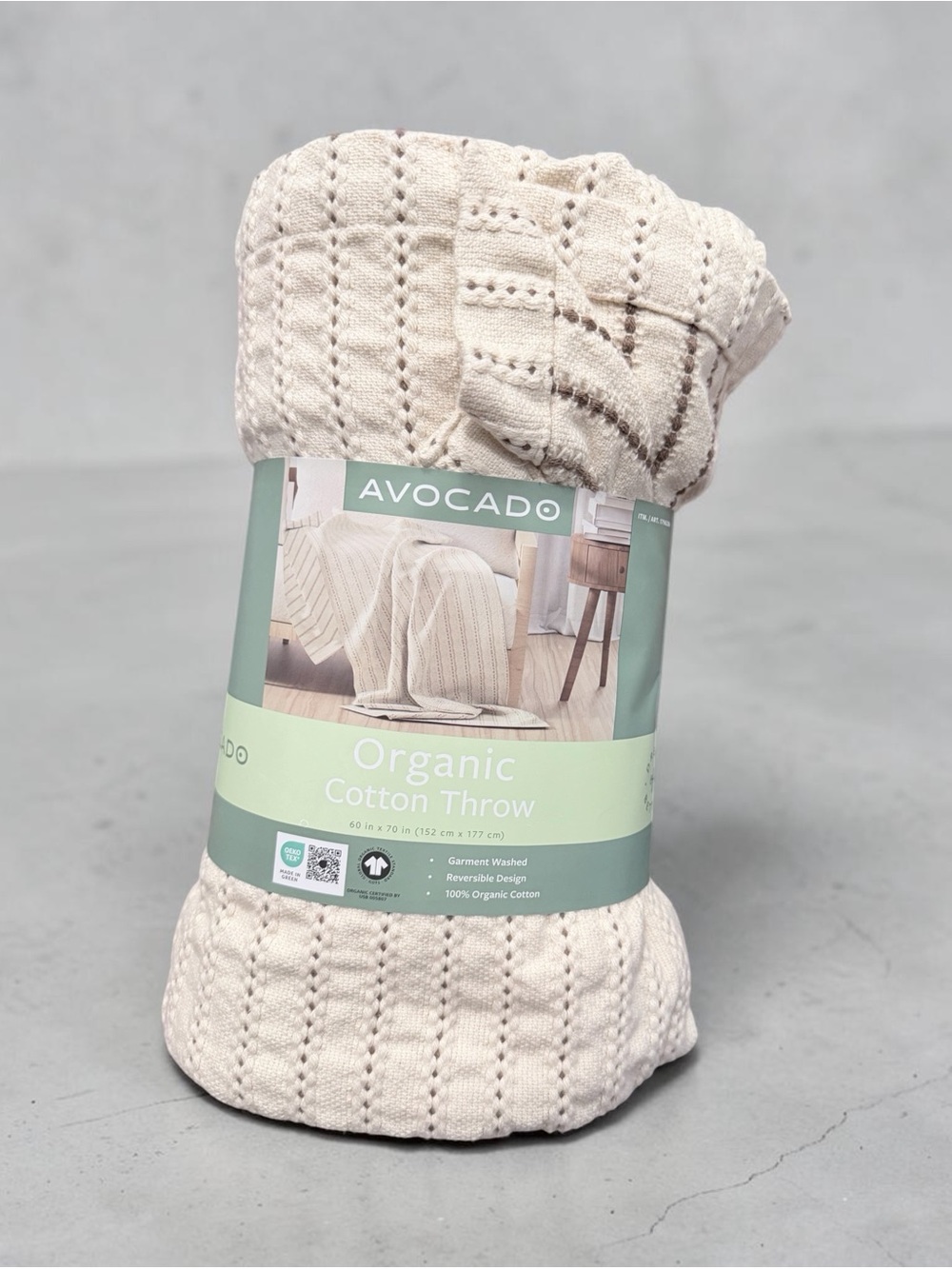 Avocado 100% Organic Cotton Cream/Brown Reversible Throw Blanket